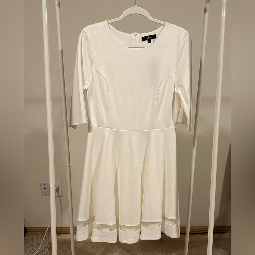 Lulu's Sheer Factor White Mesh Skater Dress - Size L